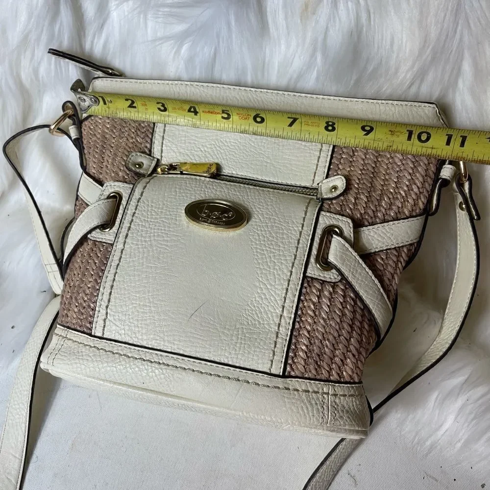 B.O.C Born Concept beige & straw weaving crossbody bag with gold tone ha…